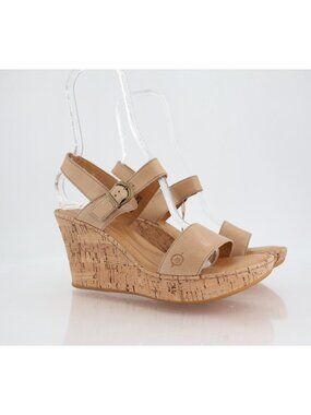 Born Lenore Platform Wedge Sandals Womens Size 10 M Brown Leather Buckle Shoes